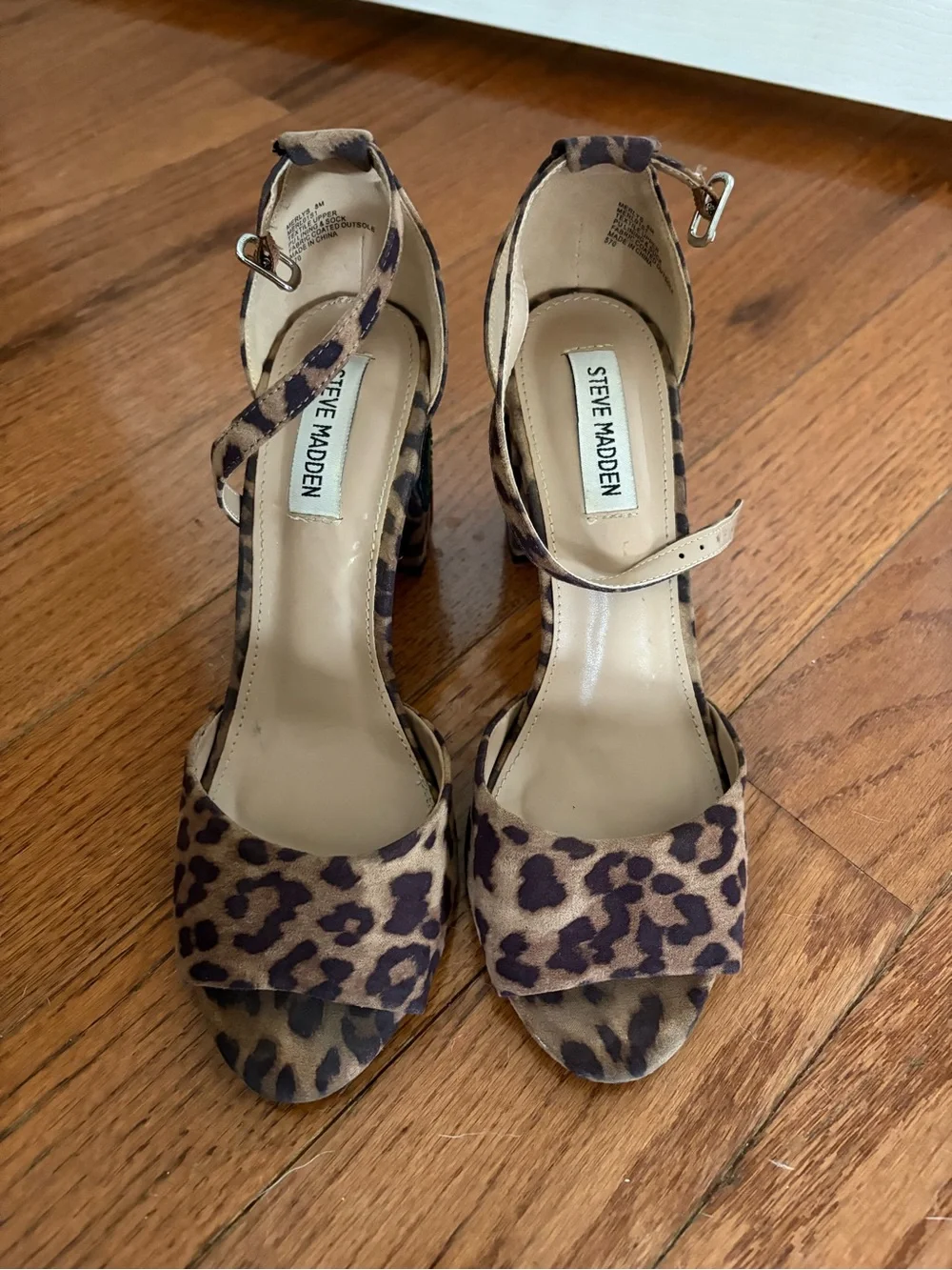 Steve Madden Leopard Print Ankle-Strap Block Heel Sandals - Brown